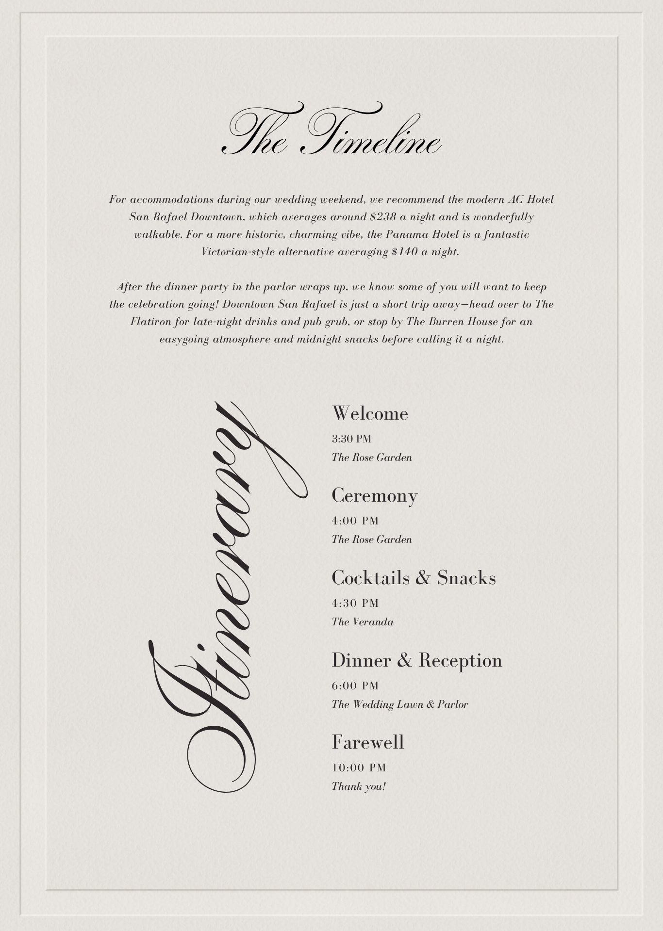 The Timeline - Wedding Itinerary