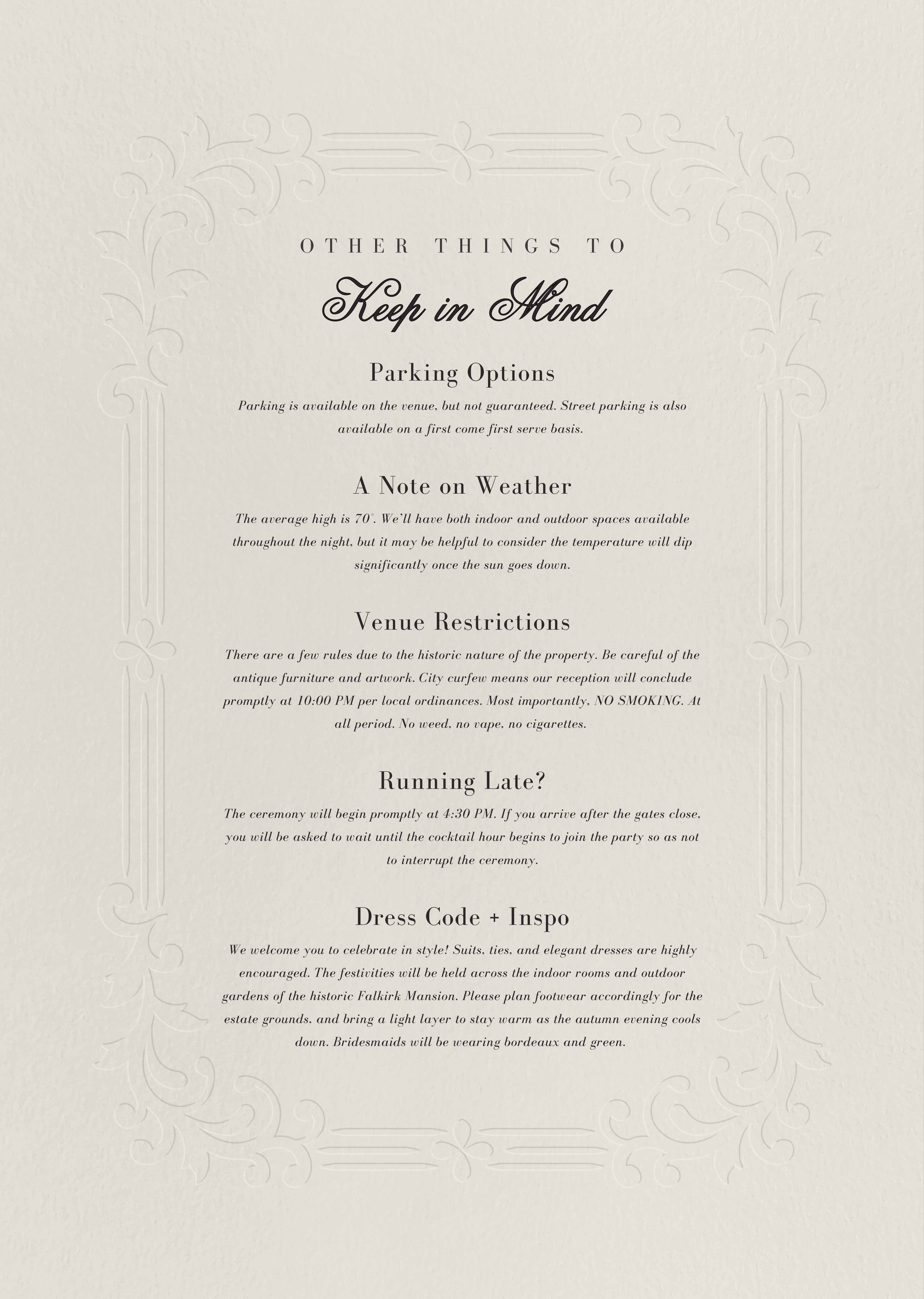 Other Things to Keep in Mind - Reception Details