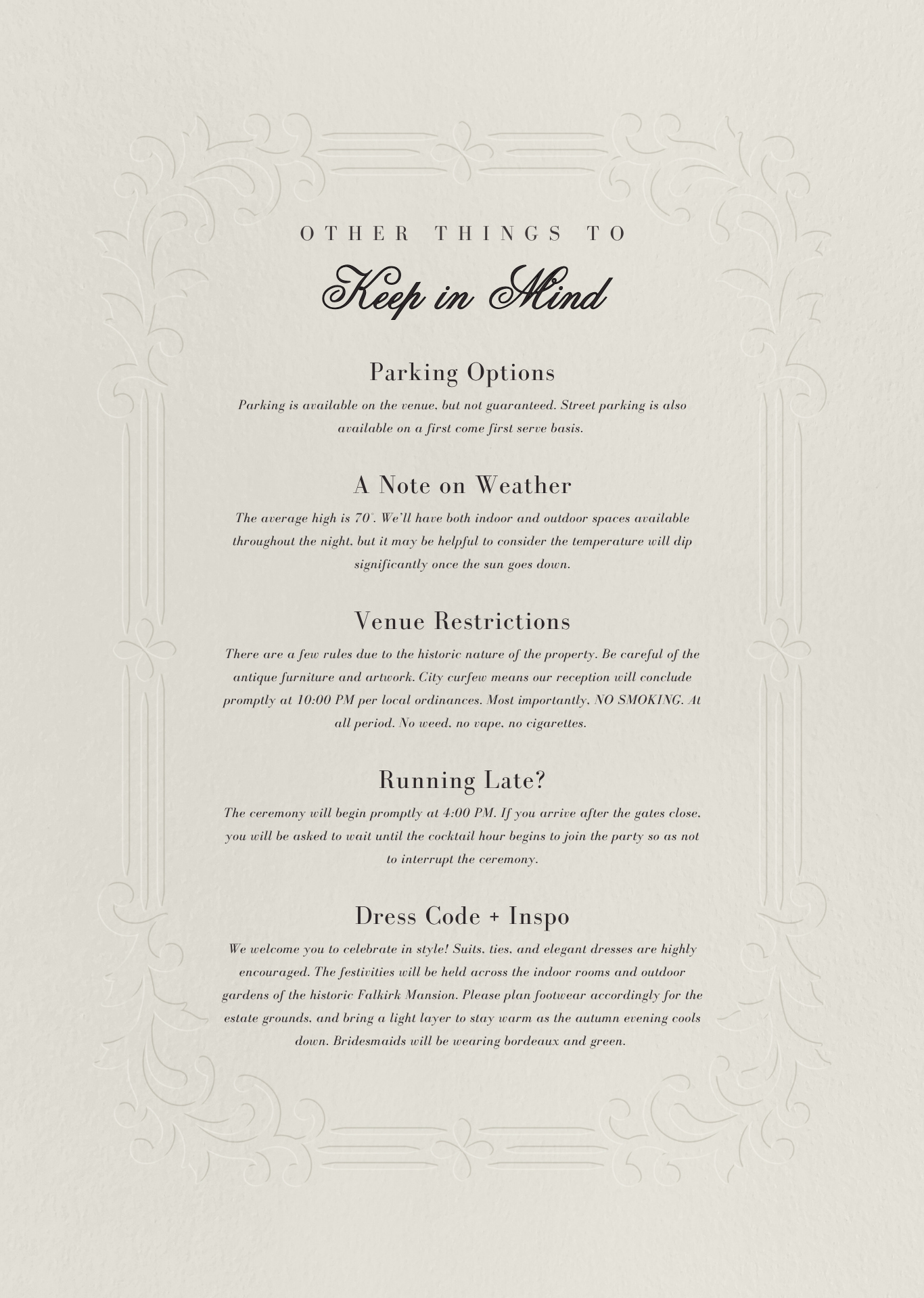 Other Things to Keep in Mind - Reception Details