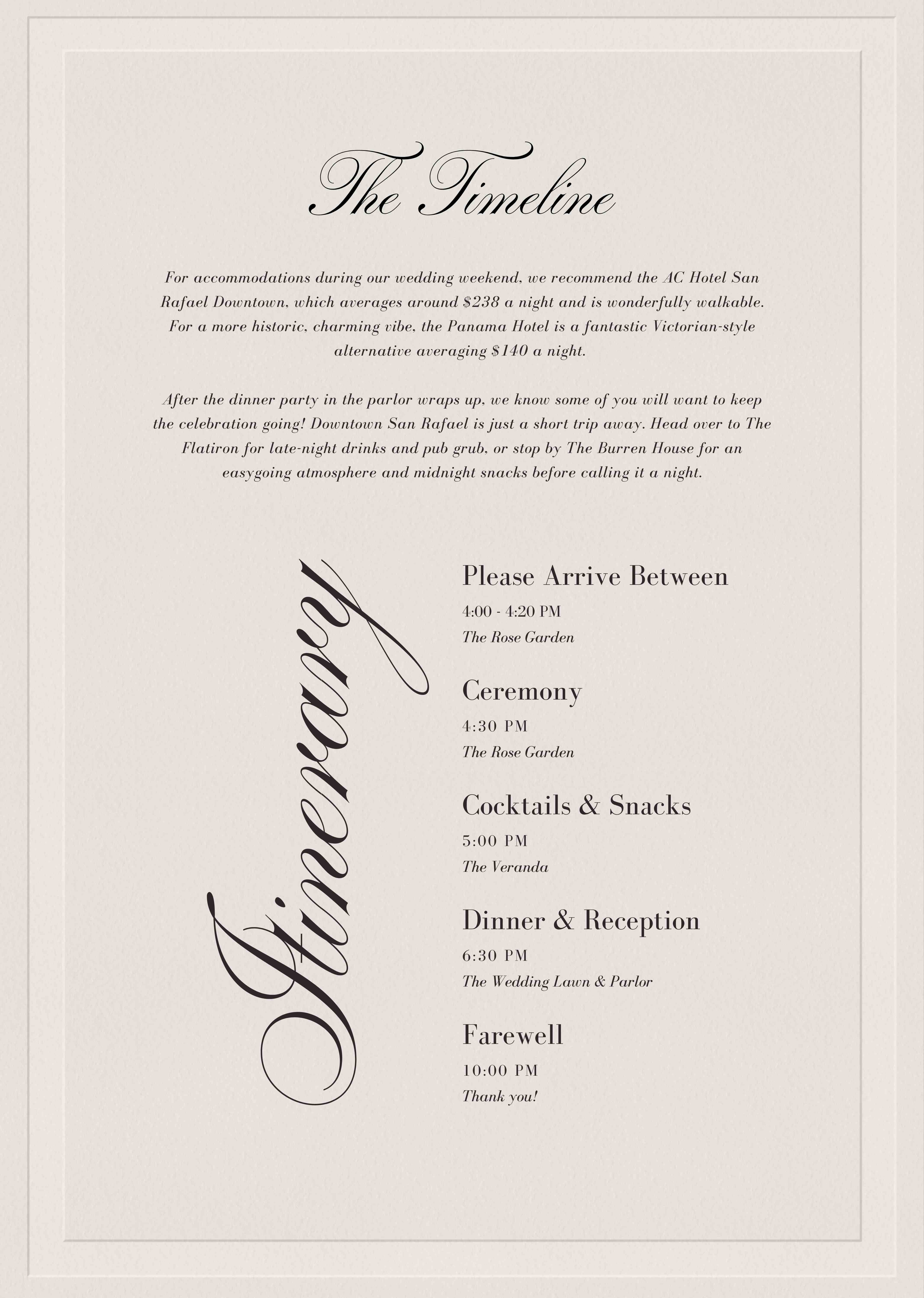 The Timeline - Wedding Itinerary